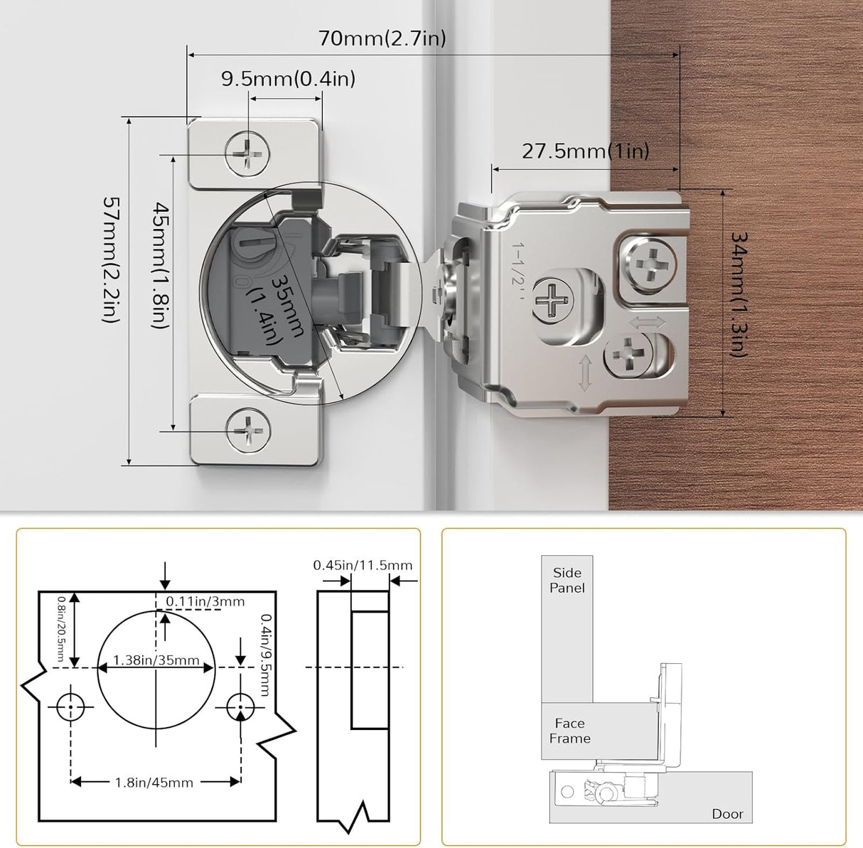 Chibery Overlay 4D Soft Close Cabinet Hinges, Concealed Face Frame, Adjustable Closing Speed, 105° Opening Smooth Slow, Hidden Self Closing for Kitchen Corner, Cupboard (with Template)