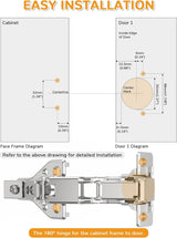 Chibery 180° Soft Close Cabinet Hinges, Lazy Susan & Kitchen Corner, 48mm Hole Distance, Concealed Face Frame & Frameless, Hidden Self Closing, Smooth Slow 3D Adjustment for Fold Cupboard