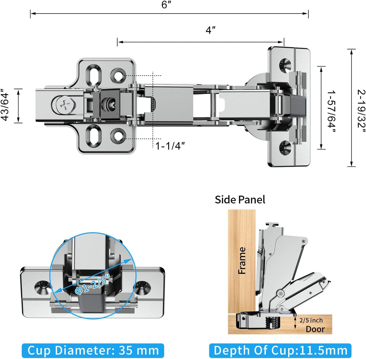 Frameless Full Overlay 175° Soft Close Lazy Susan Hinges, Clip ON Plate, Chibery Multi-Pivot Concealed Hardware for Corner Kitchen Cabinet, Cupboard Folded, Folden Door, Closets