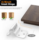 Chibery White 3/8 Inch Inset Cabinet Hinges Self Closing Flush Face Mount Hinges with Door Bumper, Variable Decorative Hardware for Bathroom, Furniture, Kitchen Cabinet Doors