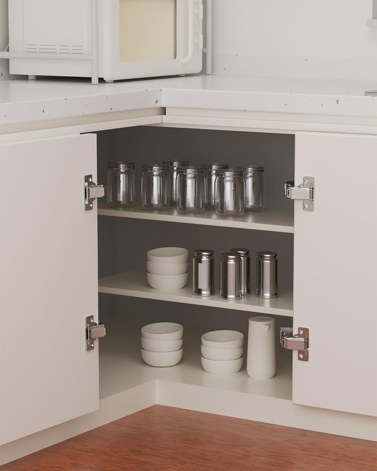 Chibery 180° Soft Close Cabinet Hinges, Lazy Susan & Kitchen Corner, 48mm Hole Distance, Concealed Face Frame & Frameless, Hidden Self Closing, Smooth Slow 3D Adjustment for Fold Cupboard