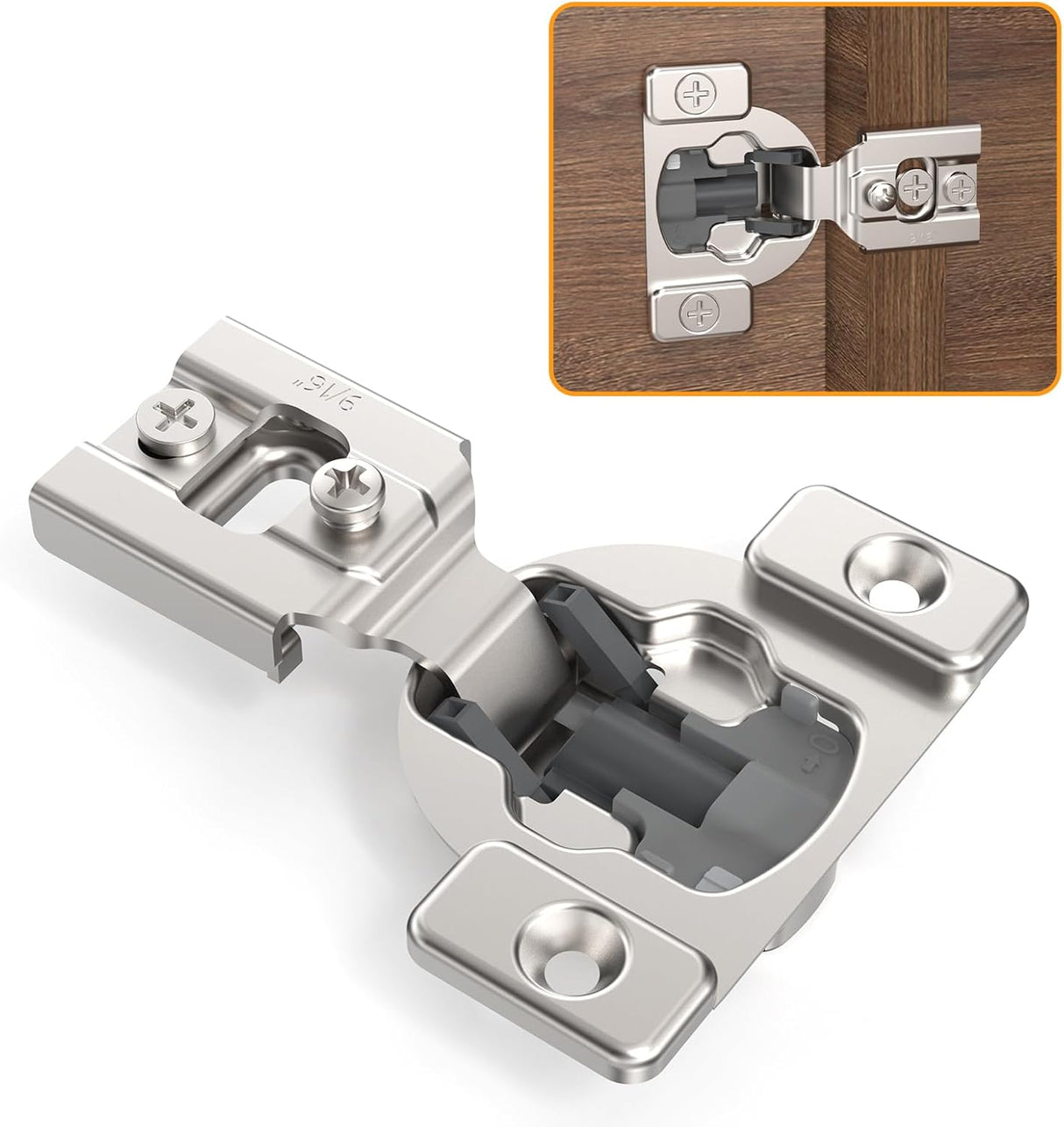 Chibery Small Overlay Satin Nickel 4D Concealed Hinges for Face Frame Door, Soft Close On/Off Switch, Self Closing, 105° Open Angle Concealed Stainless Steel Hinges for Framed Cabinet