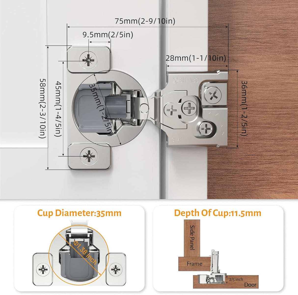 Chibery 3D Soft Close Concealed Hinge for Face Frame Door, Self Closing 105° Smooth Slow Close Quite Hinges, Hidden Stainless Steel Hinge for Kitchen Cabinet Door, Satin Nickel