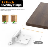 Chibery 1/2" White Overlay Cabinet Hinges, Self Closing Flush Mount Hinges with Door Bumper, Variable Decorative Hardware for Bathroom, Furniture, Kitchen Cabinet Doors