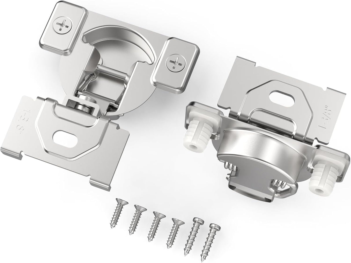 Chibery Non-Slow Close Regular Hinges, Concealed Cabinet Hinges for Face Frame Door, Self Closing Hidden, 105° Opening, Easy-on Dowels ＆ Self-Tapping Wooden Screws