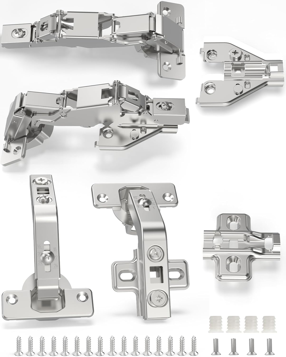 Chibery 135°& 165° Hinges Kit for Pie Corner Cabinets, Hidden Lazy Susan, Face Frame Self Closing, Clip On, Smooth Slow Close, Concealed Mount for Bi-fold Door, Kitchen Cupboard