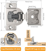Chibery 4D Satin Nickel Concealed Hinges for Face Frame Door, Soft Close On/Off Switch, Self Closing, 105° Open Angle Concealed Stainless Steel Hinges for Framed Cabinet
