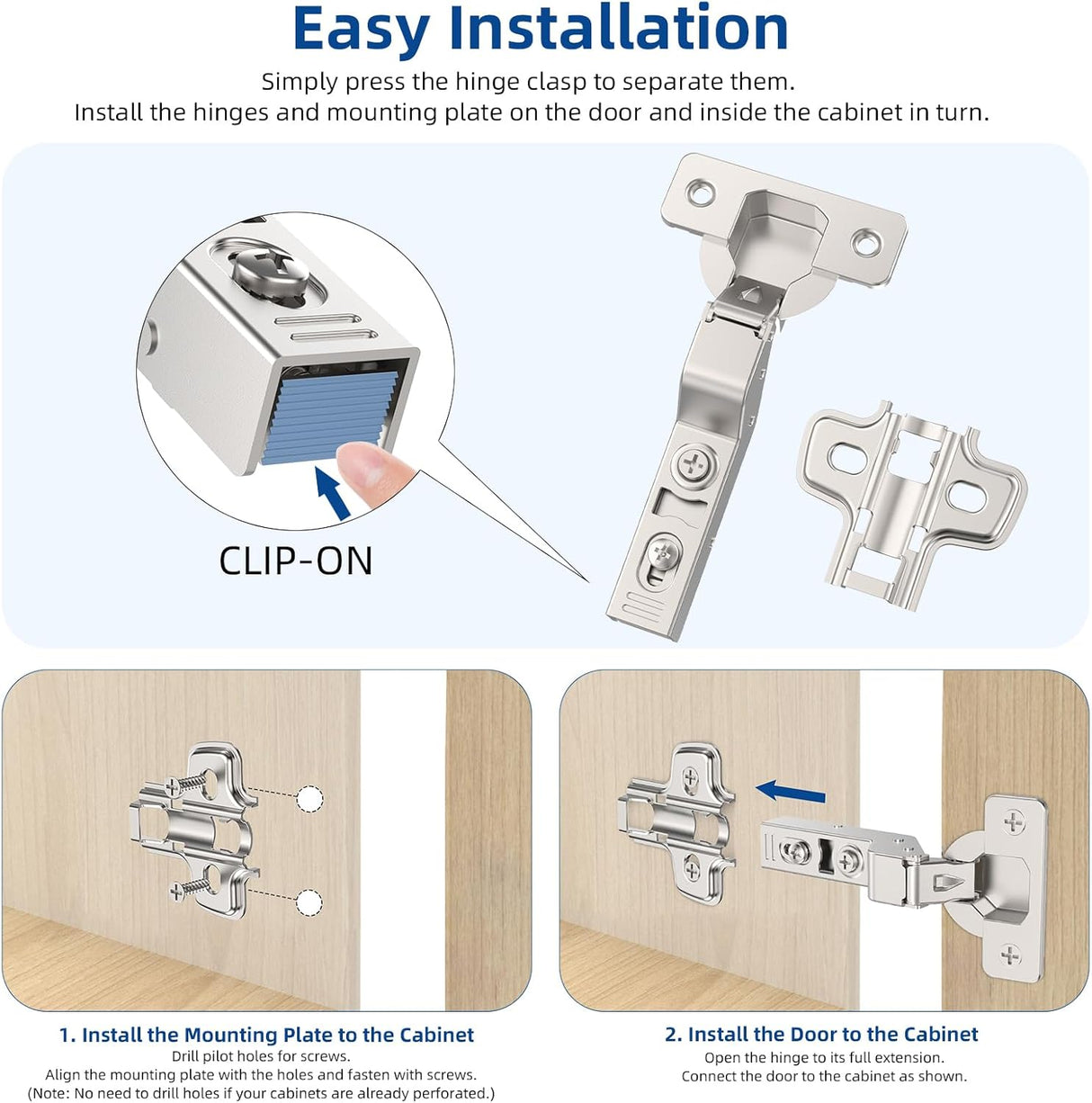 Chibery Soft Close Concealed Frameless Cabinet Hinges, Satin Nickel, 105°, Stop at Will 45-105 Degree, Self Closing, 3D Adjustment, Clip On, Stainless Steel for Cupboard Kitchen