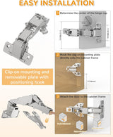 Chibery 180° Soft Close Cabinet Hinges, Lazy Susan & Kitchen Corner, 48mm Hole Distance, Concealed Face Frame & Frameless, Hidden Self Closing, Smooth Slow 3D Adjustment for Fold Cupboard
