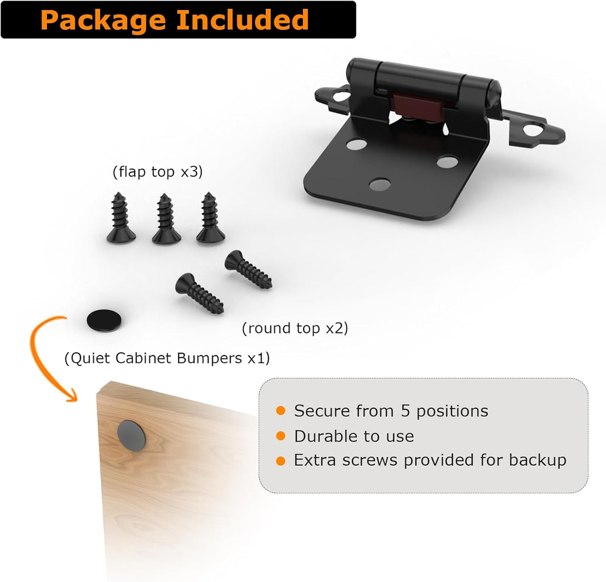 Chibery 1/2" Matte Black Overlay Cabinet Hinges, Self Closing Flush Mount Hinges with Door Bumper, Variable Decorative Hardware for Bathroom, Furniture, Kitchen Cabinet Doors