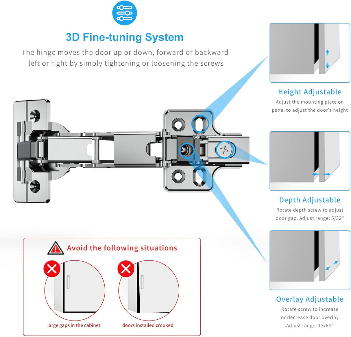 Frameless Full Overlay 175° Soft Close Lazy Susan Hinges, Clip ON Plate, Chibery Multi-Pivot Concealed Hardware for Corner Kitchen Cabinet, Cupboard Folded, Folden Door, Closets