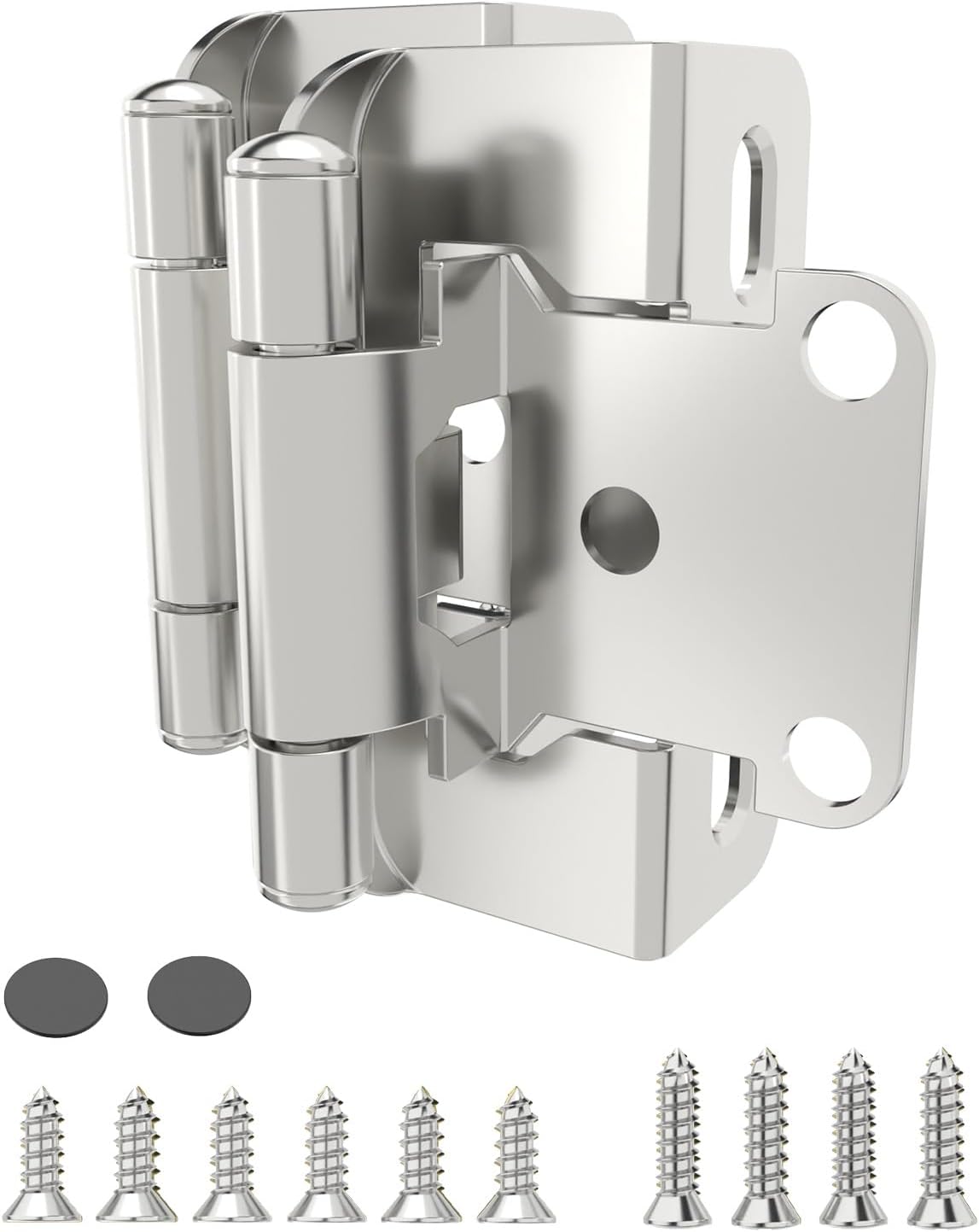 Chibery Satin Nickel 1/2 inch Overlay Semi Partial Wrap Around Cabinet Hinges, Self Closing Face Frame Variable Decorative Replacement, Kitchen Hardware, with Screw & Quiet Bumper