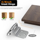Chibery Chrome 3/8 Inch Inset Cabinet Hinges Self Closing Flush Face Mount Hinges with Door Bumper, Variable Decorative Hardware for Bathroom, Furniture, Kitchen Cabinet Doors