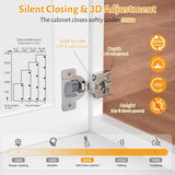 Chibery 3D Soft Close Concealed Hinge for Face Frame Door, Self Closing 105° Smooth Slow Close Quite Hinges, Hidden Stainless Steel Hinge for Kitchen Cabinet Door, Satin Nickel