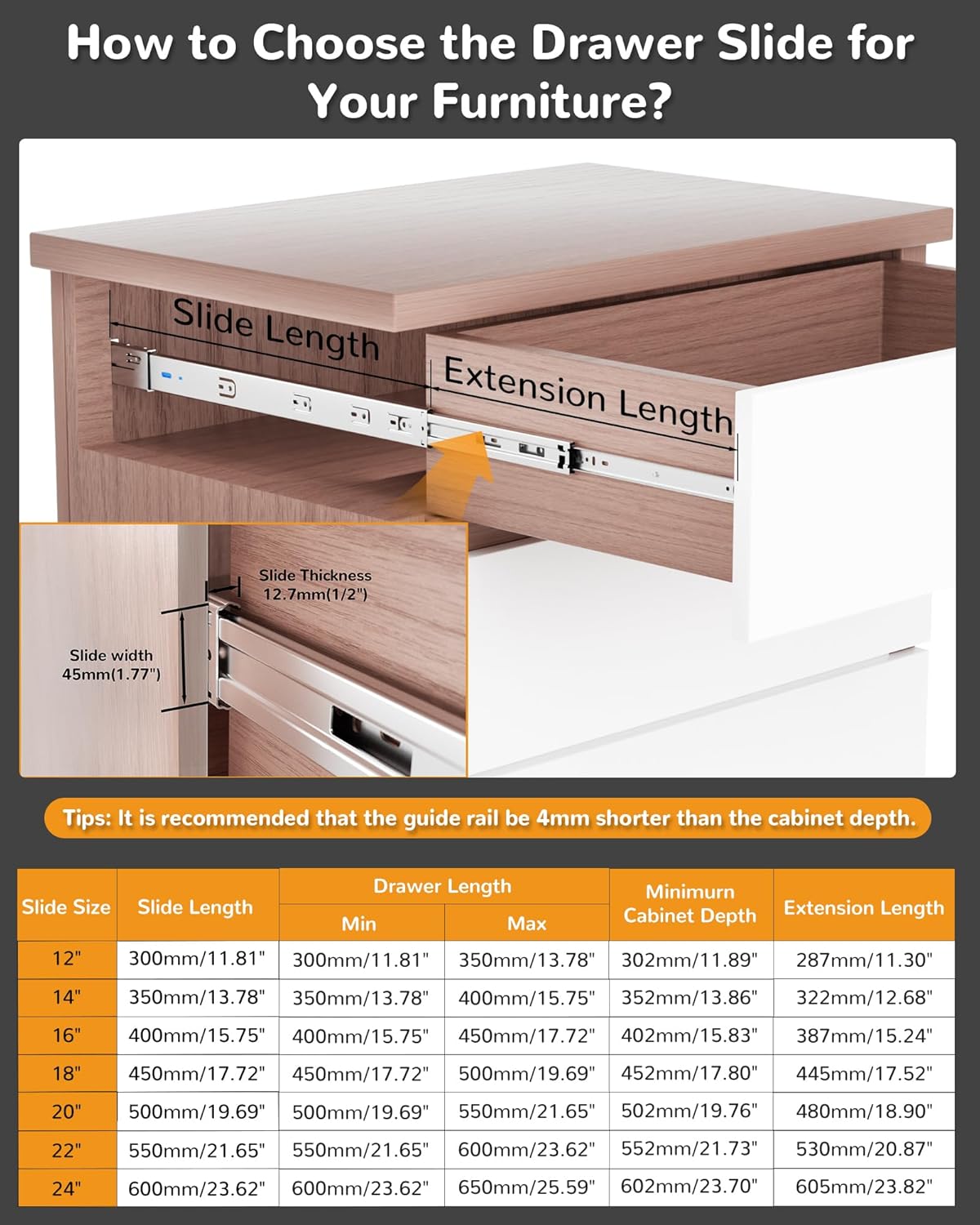 100LB Side Mount Heavy-Duty Soft Close Full Extension Drawer Slides with Mounting Brackets