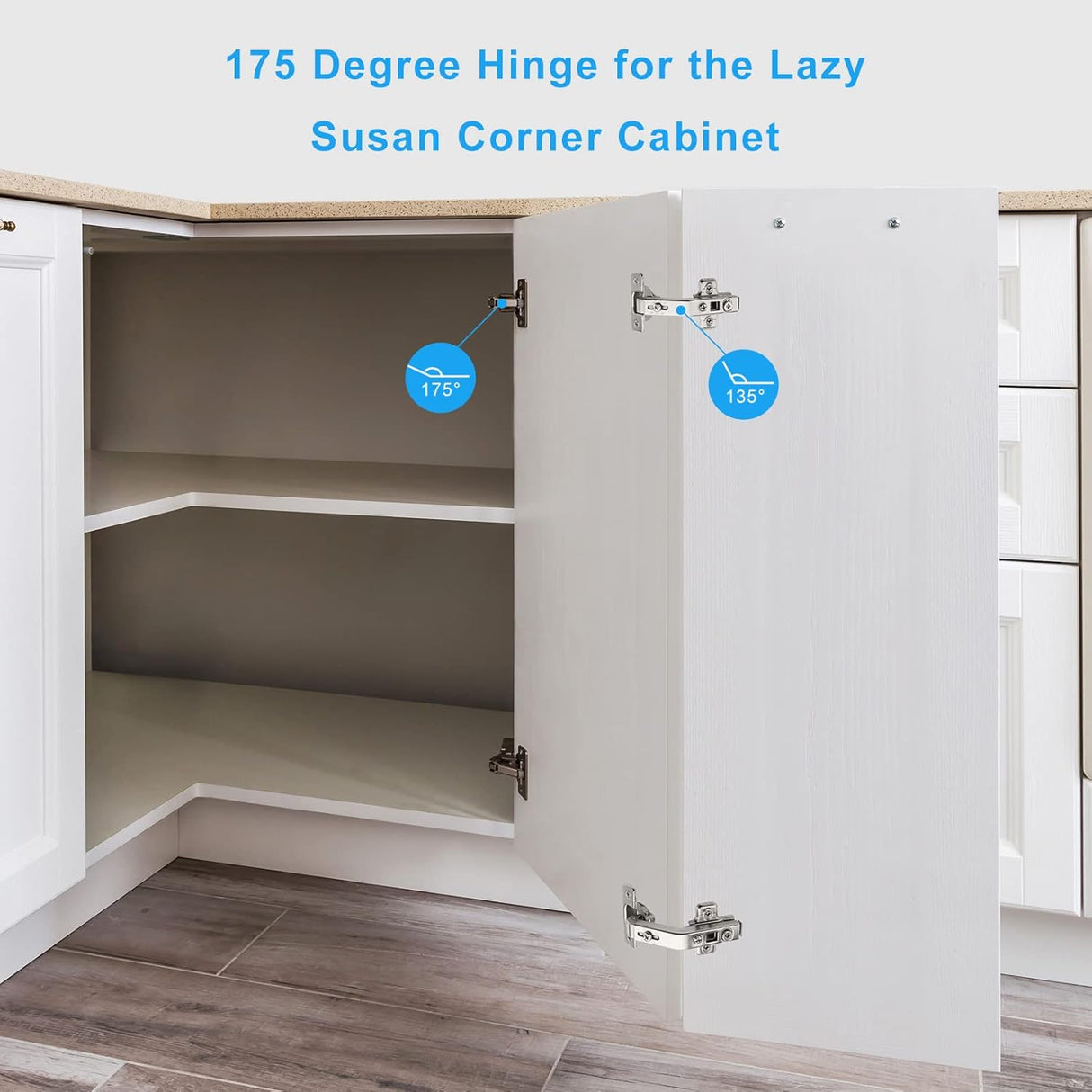 Frameless Full Overlay 175° Soft Close Lazy Susan Hinges, Clip ON Plate, Chibery Multi-Pivot Concealed Hardware for Corner Kitchen Cabinet, Cupboard Folded, Folden Door, Closets