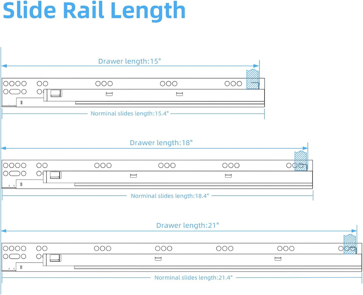 Specifications for different drawer slide sizes