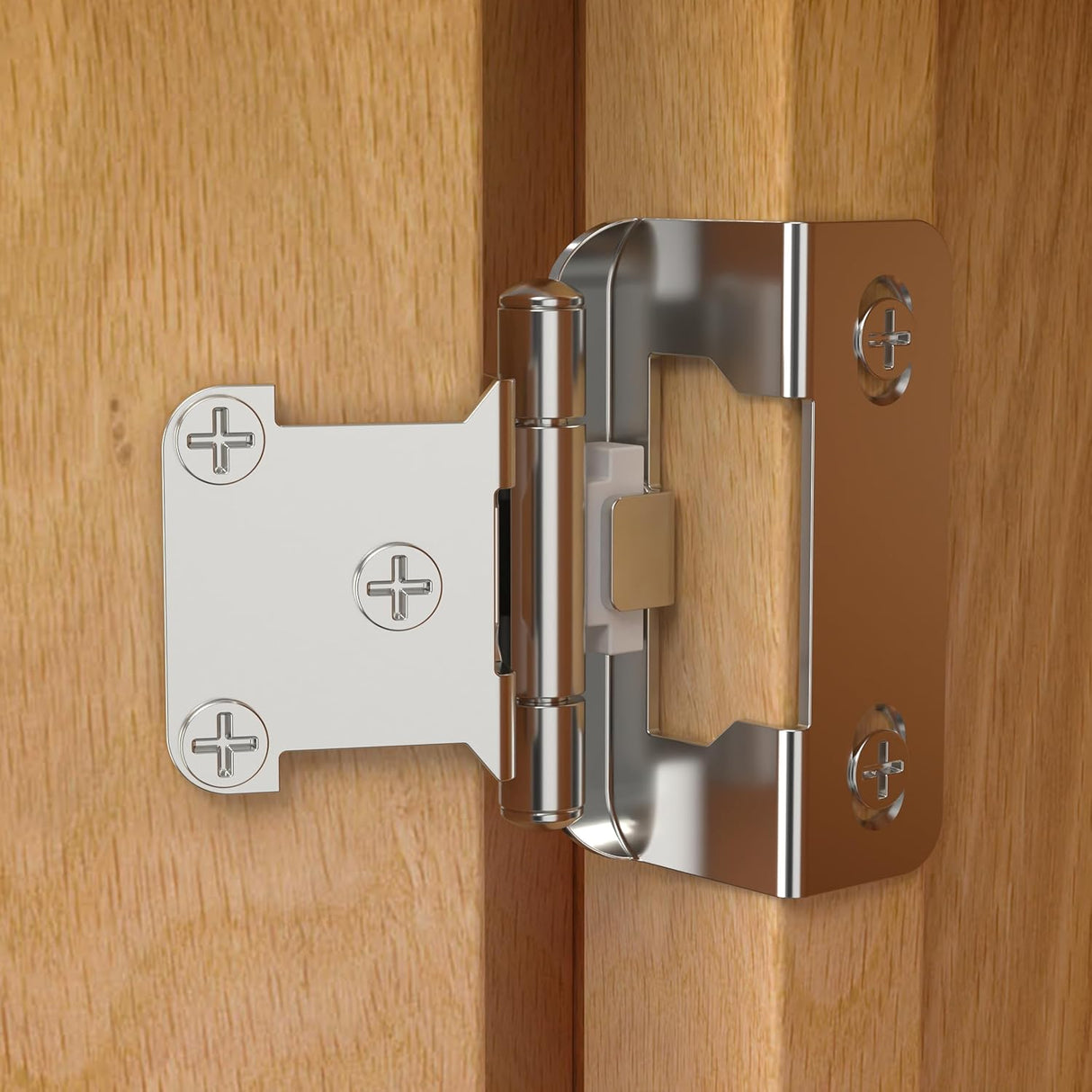 Chibery Satin Nickel 1/2 inch Overlay Semi Partial Wrap Around Cabinet Hinges, Self Closing Face Frame Variable Decorative Replacement, Kitchen Hardware, with Screw & Quiet Bumper