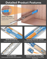 100LB Side Mount Heavy-Duty Soft Close Full Extension Drawer Slides with Mounting Brackets