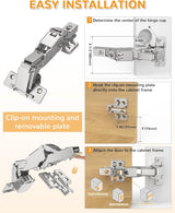 Chibery 165° Frameless Soft Close Kitchen Corner Hinges, Lazy Susan Cabinets, Clip On Plate for Easy Installation, Hidden Face Mount, 3D Concealed Slow Self Closing for Folden Cupboard