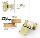 Chibery Brass Gold 1/2 inch Overlay Semi Partial Wrap Around Cabinet Hinges, Self Closing Face Frame Variable Decorative Replacement, Kitchen Hardware, with Screw & Quiet Bumper