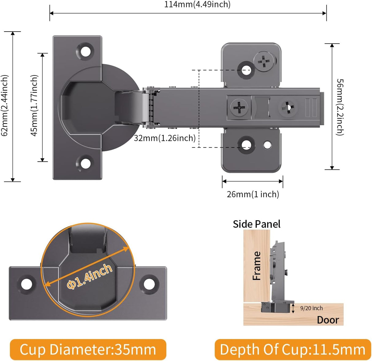 Black Titanium Plated Self Soft Closing 3D Adjustment Stop 85°＆105 ° Hinges for Cabinet Door