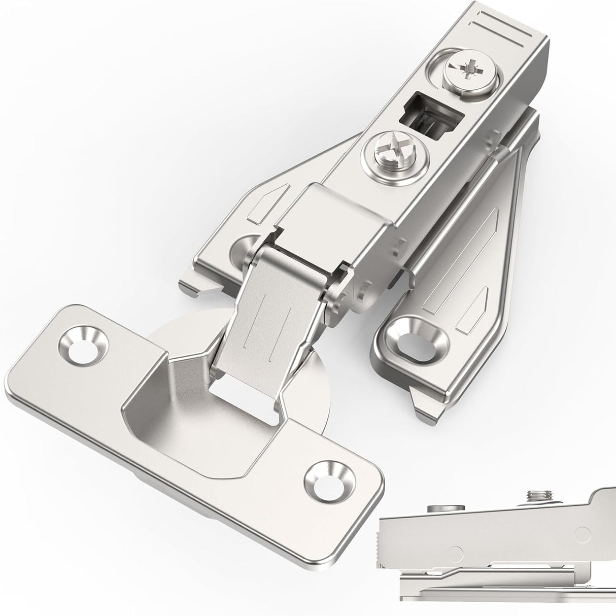 Chibery 1/8", 1/4", 3/8", 5/16" Overlay Soft Close Concealed Hinge for Face Frame Door ＆ Frameless Door, 3D Clip-on Plate, Self Closing Hidden Satin Nickel, 105° Angle