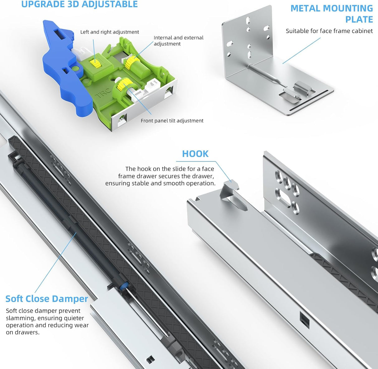 18 Inch Full Extension Undermount Soft Close Drawer Slides